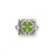 Ciondoli di metallo DQ distanziatore quadrato con quadrifoglio argento antico-verde (privo di nichel)