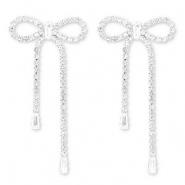 Orecchini in ottone Eco-brass&reg; con strass fiocco argento-cristallo