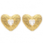 Orecchini in acciaio inossidabile cuore oro-cristallo