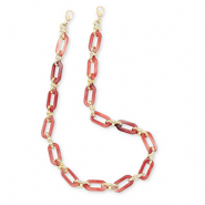 Cinturino da polso trendy per cellulare in acrilico rosso corallo-oro