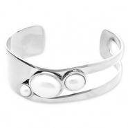 Bracciali in acciaio inossidabile bangle con imitazione di perle argento-bianco