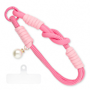 Cordini per cellulare trendy con perla incl. toppa di fisaggio multicolore rosa-bianco-bianco avorio