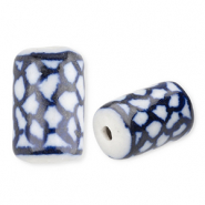 Perline di ceramica tubo biancastro-blu Delft