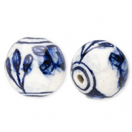 Perline di ceramica 18mm con tulipano biancastro-blu Delft