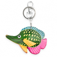 Portachiavi in pelle pesce verde-blu ciano scuro-rosa-giallo