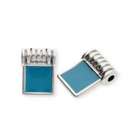 Ciondoli di metallo DQ&reg; quadrato argento antico-blu petrolio (privo di nichel)