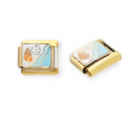 Link-tessera per bracciale italiano con ciondoli in acciaio inossidabile vita marina oro-bianco-blu chiaro