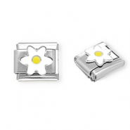 Link-tessera per bracciale italiano con ciondoli in acciaio inossidabile fiore argento-bianco-giallo