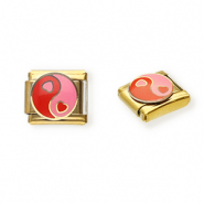 Link-tessera per bracciale italiano con ciondoli in acciaio inossidabile cuore Yin & Yang oro-rosa-rosso