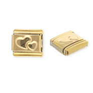 Link-tessera per bracciale italiano con ciondoli in acciaio inossidabile cuori oro
