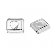 Link-tessera per bracciale italiano con ciondoli in acciaio inossidabile cuore argento