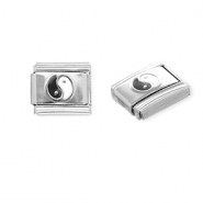 Link-tessera per bracciale italiano con ciondoli in acciaio inossidabile Yin & Yang argento-nero-bianco