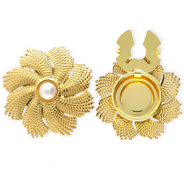 Copri bottoni in acciaio inossidabile fiore con imitazione di perla oro-bianco