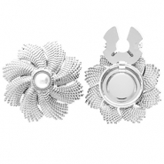 Copri bottoni in acciaio inossidabile fiore con imitazione di perla argento-bianco