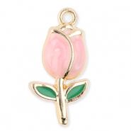 Ciondoli di metallo tulipano oro-rosa chiaro-verde