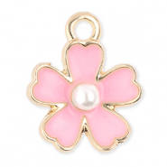 Ciondoli di metallo fiore con perla oro-rosa chiaro-bianco