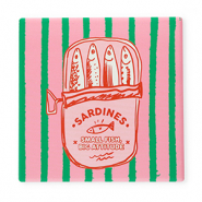 BY31® Piastrella decorativa con scritta "Sardines. Small fish, big attitude" rosa-rosso-verde-bianco
