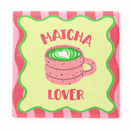 BY31® Piastrella decorativa con scritta "Matcha lover" verde-rosa-bianco-nero