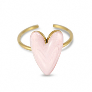 anelli in acciaio inossidabile smalto cuore rosa chiaro perlato-oro
