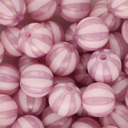 DQ&reg; Perline in acrilico 12 mm con strisce rosa vintage