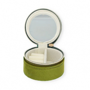 Scatola portagioie da viaggio con specchietto tonda verde oliva