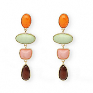 Orecchini alla moda con perno in acciaio inossidabile oro-arancione caldo-verde-rosa-marrone