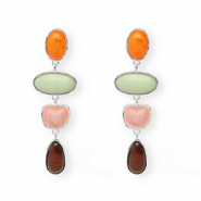 Orecchini alla moda con perno in acciaio inossidabile argento-arancione caldo-verde-rosa-marrone