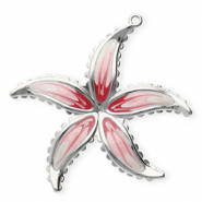 Ciondoli in acciaio inossidabile fiore argento-bianco madreperla-rosa-rosa ciliegia