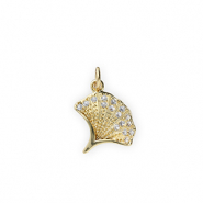 Metallo TQ in ottone ciondolo foglia di ginkgo con strass oro-trasparente