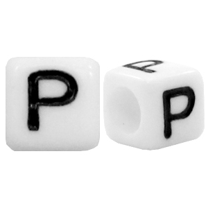 Perline alfabeto in acrilico con disegno lettera P bianco