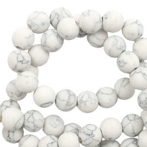 Perline in pietra naturale Calcite 6mm opaca marmorizzata bianco