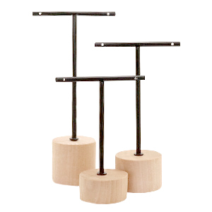 Espositore per bigiotteria a 'T' con supporto di legno per orecchini (3 pz.) naturale (colore naturale di legno)