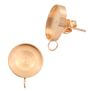 Polaris Steel in acciaio inossidabile perni con castone per cabochon 7 mm Swarovski SS34 con anellino verticale oro rosa