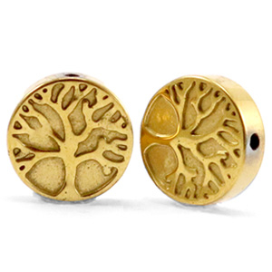 Perline di ematite 10 mm con disegno albero della vita oro