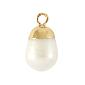 BQ Perle di acqua dolce ciondolo rotondo oro-bianco naturale