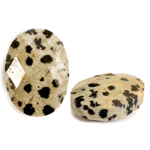 Perline in pietra naturale Diaspro Dalmata sfaccettata ovale grigio beige