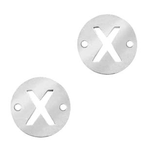 Ciondoli in acciaio inossidabile distanziatore rotondo 10mm lettera X moneta argento