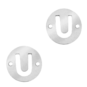 Ciondoli in acciaio inossidabile distanziatore rotondo 10mm lettera U moneta argento