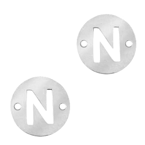 Ciondoli in acciaio inossidabile distanziatore rotondo 10mm lettera N moneta argento