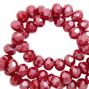 Perline sfaccettate 6x4 mm rondella rosso vivo-effetto perlato