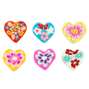 Perline di polimero a forma di cuore fiori multicolore