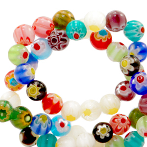Perline Millefiori tonde fiore 6mm multicolore