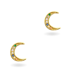 Elementi in ottone con zirconie arcobaleno a forma di luna oro