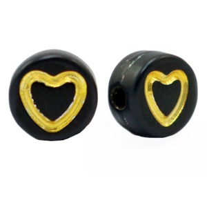 Perline alfabeto in acrilico cuore Nero-oro