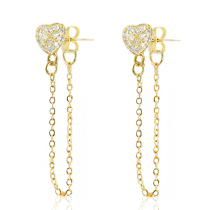Metallo TQ in ottone orecchini cuore e catenina oro-cristallo