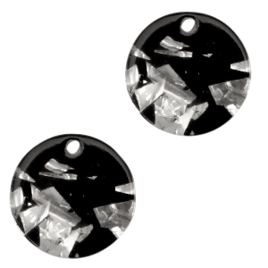 Pendenti in resina 12mm rotondo argento-nero