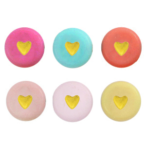 Perline alfabeto in acrilico cuore multicolore oro