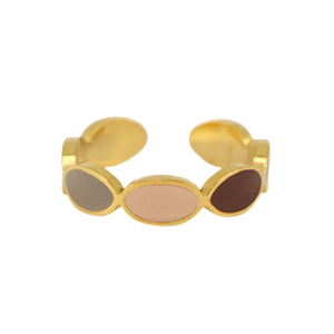 Anelli in acciaio inossidabile smalto ovalo grigio multicolore-oro