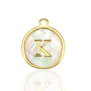 Ciondoli in acciaio inossidabile 12mm conchiglia lettera K bianco (colore naturale)-oro
