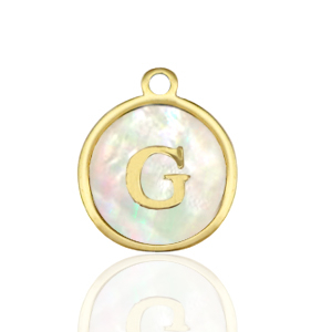 Ciondoli in acciaio inossidabile 12mm conchiglia lettera G bianco (colore naturale)-oro